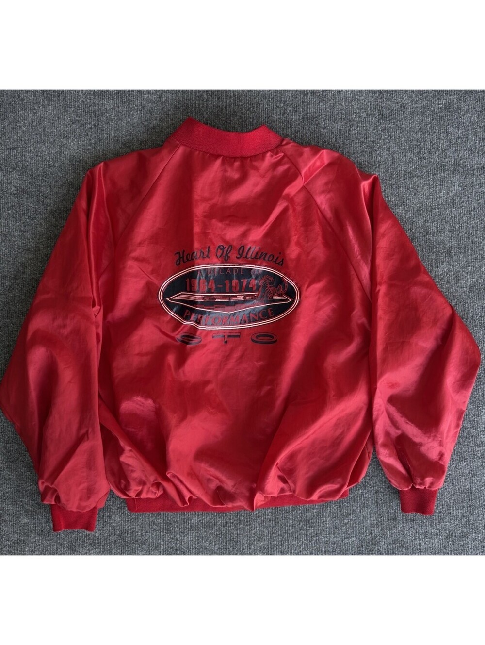 Vtg Pontiac GTO Satin Jacket Heart of Illinois 1964–1974 Performance Red Bomber
